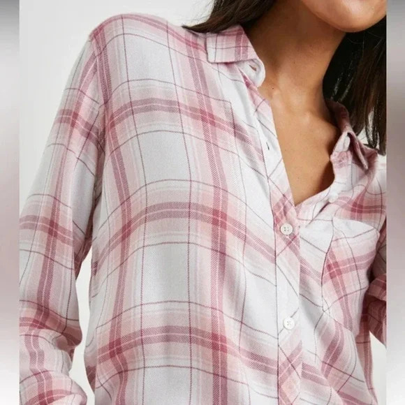 Rails Hunter Plaid Long Sleeve Pocket Button Down Shirt White/Pink Womens Size L - Picture 2 of 7
